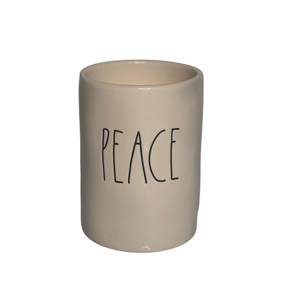 NEW Rae Dunn Magenta Peace Cypress Cedar Scented Candle 7 oz Ceramic Jar Beige